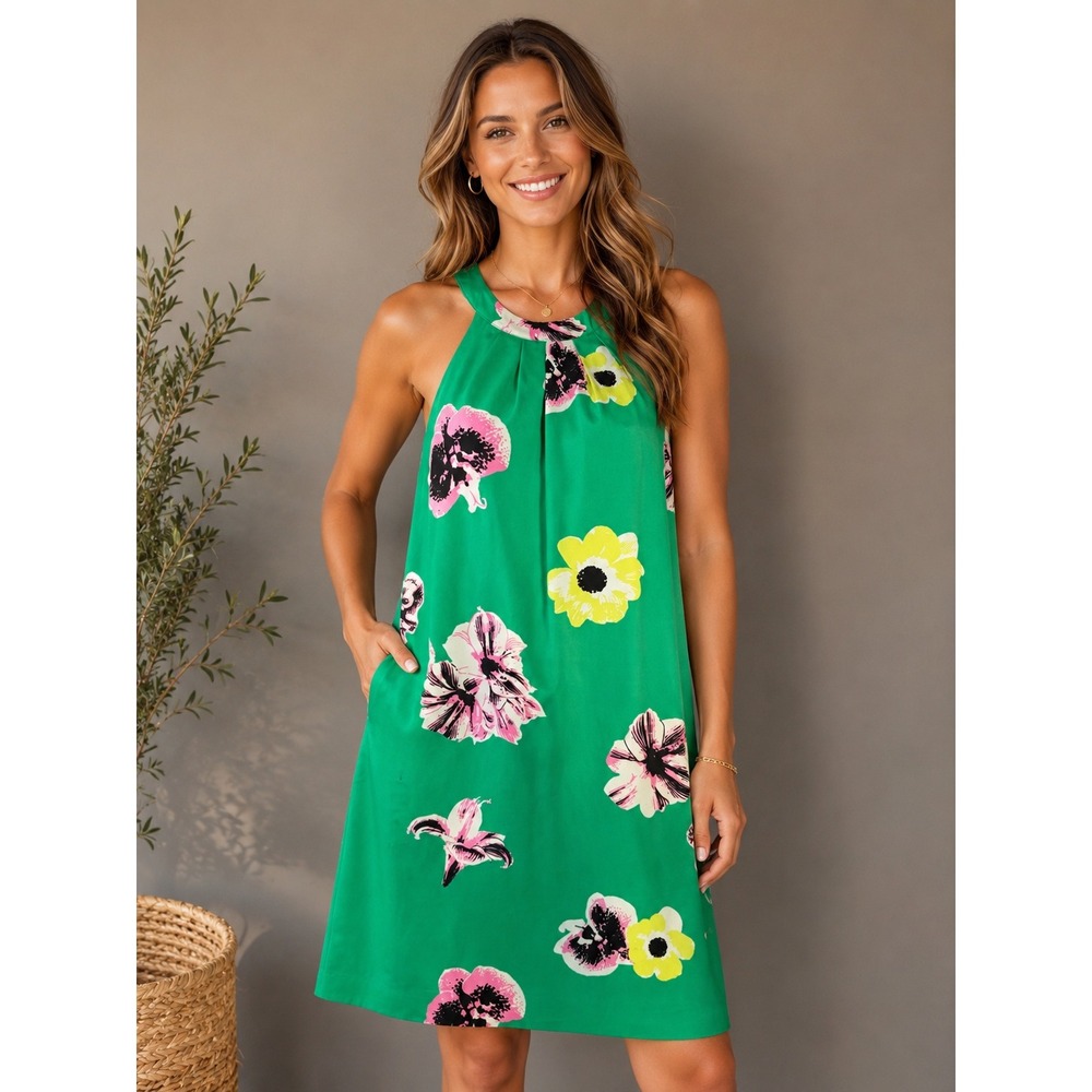 Crew Floral Shift Dress Green Pink Sleeveless Mini Dress Coastal Farm Rio Vibes
